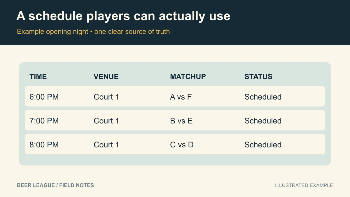 Sports League Schedule Template: Copyable Fields and Examples